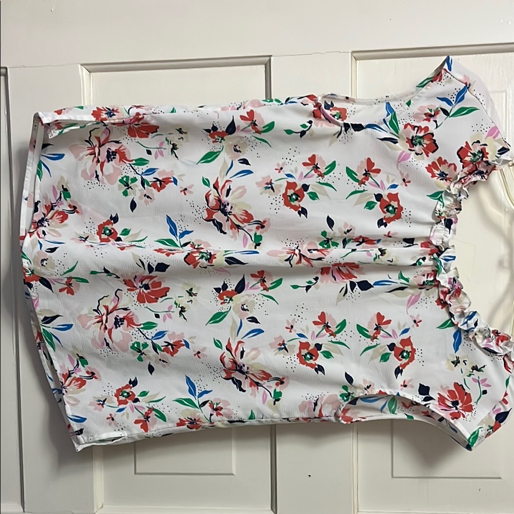 Daniel Rainn Floral Print Top - White, Red, Green, Blue